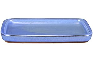 Geosism & Nature Soucoupe bonsaï rectangulaire en grès émaillé Bleu Clair 17,5x12,5x1 cm - BM3S