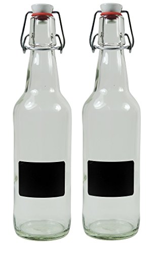 Viva-Haushaltsware - 2x leere Glasflasche 500 ml mit Bügelverschluss aus Porzellan zum selber befüllen, inkl 2 Beschriftungsetiketten