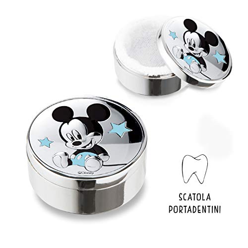 Disney Baby - Valenti & Co. - Scatola Porta Dentini di Topolino in Argento ideata come Scatola dei Ricordi per i Denti da Latte del Bambino che aspetta la Fatina dei Denti perfetta come Idea Regalo