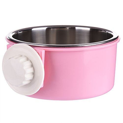 Stainless Steel Dog Bowl Removable Durable Pet&amp;Cat Bowl Hanging in the Cage Food Water Bowl by Awhao Pink