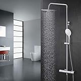 Premium Material: Duscharmatur-Messing; Kopfbrause, Duschstange - Edelstahl (SUS304); Handbrause - ABS chrom; Keramik kartusche. rostfrei und langlebig. 3 Jahre Garantie.