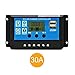 Produktbild GBESTE Solar Laderegler Solarregler Intelligent, 12V / 24V Vier-Knopf Multifunktionaler Controller Intelligenter Solar Panel Batterie Straßenlaterne Controller mit USB Safe Protection (30A)