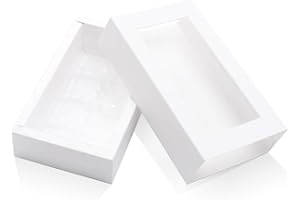 PKGMAGIC Lot de 20 Boîtes à Truffe et Chocolat Saint Valentin, Avec Plateau 8 Compartiments, Emballage Coulissant et Manchons à Fenêtre Transparente (Blanc Mat)