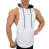 TIFIY Tank Top Herren Sommer Ärmellose Muskelshirt Übergröße Beschmutzte Schneeflocke mit Kapuze Splice große offen-gegabelte männliche Weste（Weiß,XXL