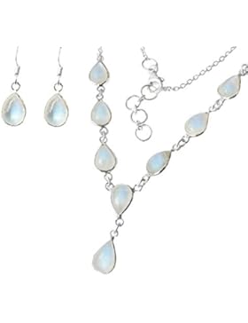 925Sterling Silber Mondstein Tropfen Halskette und Fishhook Ohrring Geschenk Set–Die Heilung Edelstein