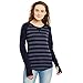 Hypernation Blue and Grey Stripe Round Neck Thumb Insert Cotton T-shirt For Women RS.749.00