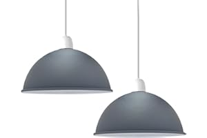 LEDSone Industrial Ceiling Pendant Light Shades, Retro Vintage Style Dome Shaped Pendant Lamp Shade for Pendant Ceiling Lights (Grey - 2 Pack)