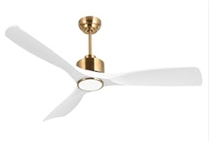 OFANTOP 132 cm Flachdeckenventilator mit Fernbedienung und dimmbarem Licht, leiser DC-Motor, Schlafzeitgeber, stilvolles Weiß-Gold