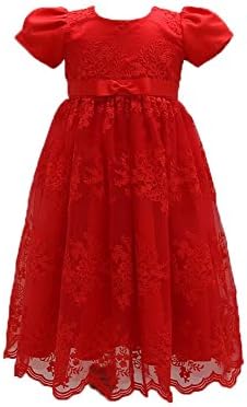 SZHS Baby 2PCS Baby Girls Dresses Christening Baptism Gowns Dress(Red,0-6M)