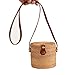 Produktbild GYKFY Handgewebte Rattantasche Natural Bucket Woven Bag Circle Crossbody Handtasche für Frauen mit Schulterriemen aus Leder