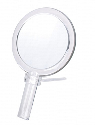 DEUSENFELD HKS167 - Design Acryl Handspiegel Kosmetikspiegel Vergrößerungsspiegel, ø 16,2cm , 7-Fach Vergrößerung andere Seite Normalspiegel, ansteckbarer Standfuß