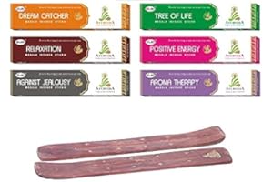 GIFTBRIT 2 x Wooden Incense Stick Holder with brass inlay And Ayurveda Incense Sticks 15gms