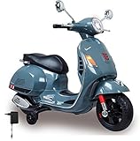 Gepolsterter Kunstledersitz Jamara 460441 Ride-on Vespa 12V-Leistungsstarker Antriebsmotor und Akku für Lange Fahrzeit, SD-Karten Slot, AUX-/ USB-Anschluss, Ultra-Grip Gummiring am Rad, Stützräder, LED-Scheinwerfer, grau