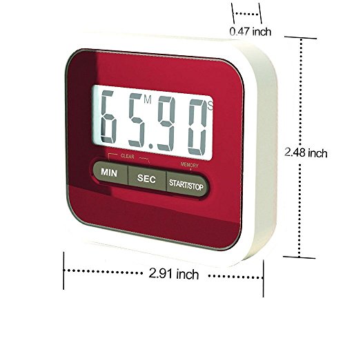 EUGO Großes Display Digitaler Küchentimer – Elektronischer Timer mit Magnet und Befestigungsclip, Stander – Rot - 2
