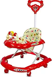 Goyals Cartoon Baby Adjustable Walker - Music & Rattles with Parental Handle (Red)