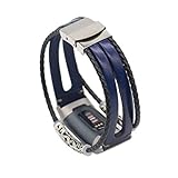 happy event Ersatzarmband mit Lederarmband für Fitbit Charge 3 (Blau)