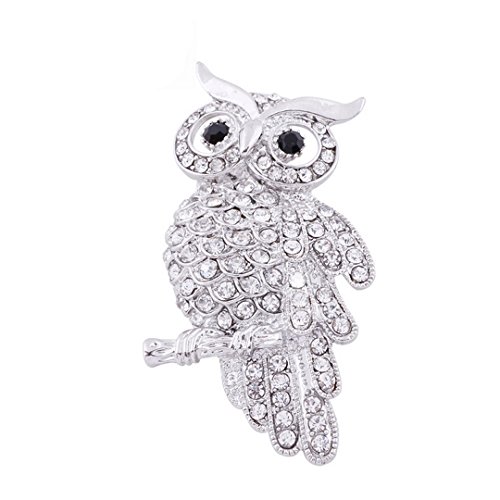AiSi delicato spilla a forma di gufo con cristallo austriaco elemento per donne uomini e Argento, colore: White, cod. hzsp-03