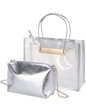 LUOEM Transparente Handtasche Umhängetasche moderne Strand Freizeit Handbag 2-Taschen Einkaufstasche (weiß)