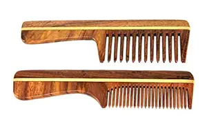 eSplanade Wooden Comb for Men & Women (Set of 2) - Sheesham Wood Handmade Anti-Static Hair, Beard, Moustache Comb.
