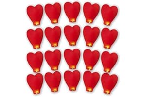 INDIMIZATION Sky Chinese Lanterns 20 Pack Sky Lanterns to Release in Memory Love Color Large Memorial Paper Lanterns Birthday Wedding Funeral Christmas to Make Wishes (Red Heart)