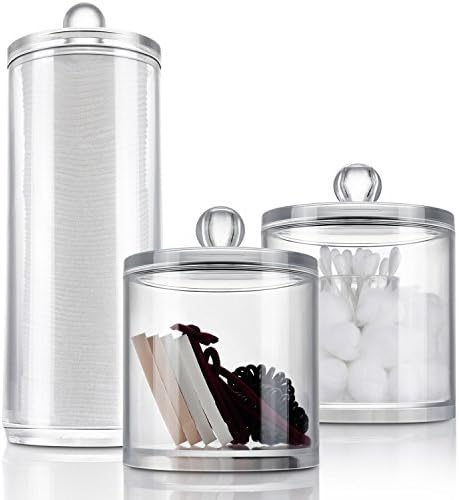 UK Plaque Acrylic Makeup Accessories Organizers Set, Q Tips Cotton Balls and Swabs Holders and Makeup Cotton Pads Dispenser