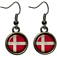 Denmark Danish Flag Dänemark Dänische Flagge Antike Bronze Ohrringe