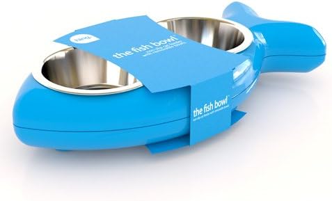 Cat bowl FISH - feeding bowl double bowl feeding station - Holds 500 ml of food - Size 40 x 20.5 x 7 cm - Colour: blue