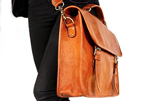 MaCorio Argan-Nature „Bobby“ 17,3″ Vintage Leder-Trendtasche, Umhängetasche, Collegetasche, Schultertasche, Unisextasche, Laptoptasche, Bürotasche, Aktentasche, Unitasche, Lehrertasche - 3