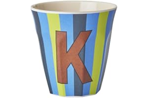 Rice Melamin Becher medium gestreift mit Buchstaben, Modell für Jungen blau/grün/mint- Töne, Größe 9 x 9 cm (K Junge)