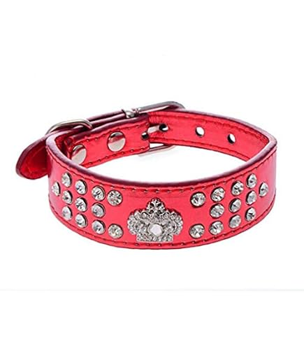 Strass Hundehalsband Mit Blumen-Motiv Aus PU Leder | Verstellbar In Größen S, M, L – Hier S In Rot