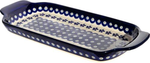 Polish Pottery Bread Tray From Zaklady Ceramiczne Boleslawiec #1282-166a Floral Peacock, Length: 13.2" Width: 5.75"