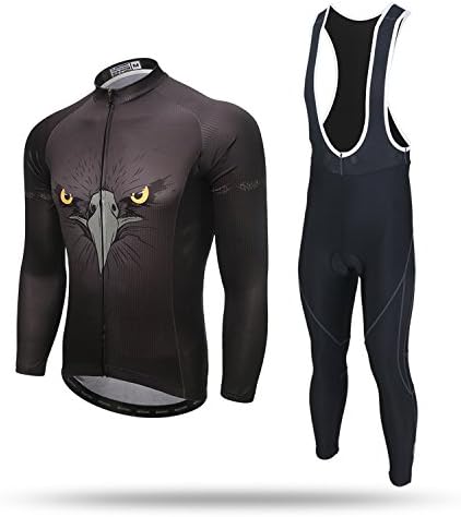 TeyxoCo Men's Night Eagle Black Long Sleeve Cycling Gel Pad Bid Jersey Set XL