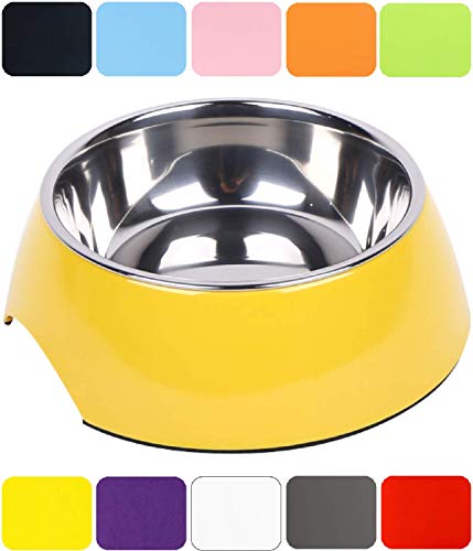 DDOXX Gamelle pour Chien, Antidérapante | Nombreuses Couleurs & Tailles | pour Petit, Moyen Gros & Grand | Bol en Acier INOX-ydable en Mélamine Chat Chiot | Jaune, 350 ML