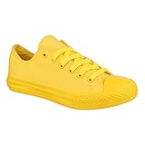 gelbe schuhe damen  Elara Unisex Sneaker  Bequeme Sportschuhe für Damen und Herren  Low top Turnschuh Textil Schuhe B338-B340 Yellow 01-A-38