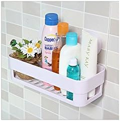 LIN Bathroom Plastic Shower Caddy Wall Shelves Organizer Holder Tray With Suction Cups White