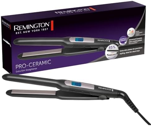 Remington Piastra per Capelli Pro-Ceramic Extra Slim – per Capelli Corti, Barba e Pixie (Piastre Galleggianti, Rivestimento Ceramico Avanzato, 9 Impostazioni 150-230°C, Riscaldamento Rapido) S5515