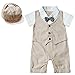 TiaoBug Baby Boys Gentleman Romper Jumpsuit Suit Hat Bowtie Communion Party Bodysuit Clothing 12-18 Months Khaki