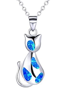 KELITCH 925 Sterling Silber Kette Katze Anhänger Halskette Inlay Opal