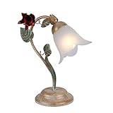 Die 1-flammige Tischleuchte begeistert mit einem Korpus aus Metall in Gold antik