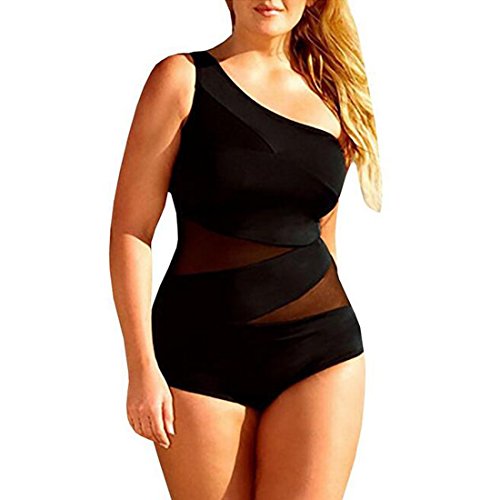 GWELL Damen Mesh Hollow One Shoulder Plus Size Push Up Einteilige Badeanzug Bademode Badebekleidung