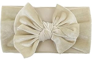 KATUTUDE Fascia per capelli per bambine, con fiocco, in velluto, super morbida, ampia, turbante per capelli, fasce elastiche per neonate e bambini, beige