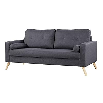 Générique IBRA Canapé droit fixe en bois massif 3 places - Gris anthracite - Scandinave - 181x86 cm