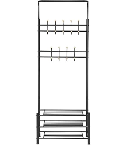 Appendiabiti Da Ingresso BAKAJI Con Scarpiera - 18 Ganci, 4 Ripiani, Metallico Nero, Salvaspazio