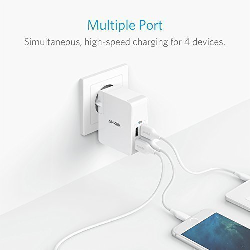 Anker PowerPort Lite 27W 4-Port USB Ladegerät mit Austauschbarem UK und EU Reiseadapter und Power IQ für iPhone 7 / 6s / 6 /5s/ SE, iPad Air 2 / mini 3, Galaxy S7 / S6 Edge und Weitere (Weiß) - 5