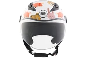 Casco Moto Bambino Demi-Jet, BHR 838 CHILDREN, Casco Scooter per Bambini/Bambine Omologato ECE 22.06, Visiera Antigraffio e Sgancio Micrometrico, Animals, XL