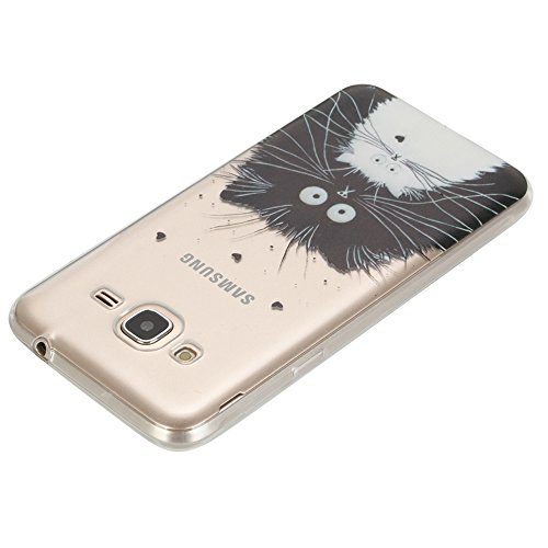 Funda Samsung Galaxy J3 2016 SM-J320F Silingsan Funda de Silicona TPU para Samsung Galaxy J3 2016 SM-J320F Carcasa Transparente Soft Clear Case Cover Funda Blanda Flexible Carcasa Delgado Ligero Caja Anti Rasgu  os Anti Choque con Dise  o Creativo - Gato Blanco y Negro