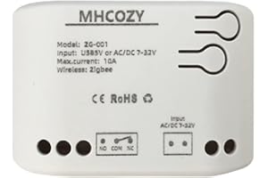 MHCOZY Interrupteur de relais intelligent ZigBee 12 V - Mode de fonctionnement automatique et momentané réglable - Fonctionne avec passerelle zigbee tuya ewelink (hub ZigBee requis)
