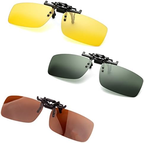 UV400 Polarized Glasses Clip Set, Clip-on Flip Up Polarized Sunglasses Lenses for Nearsighted Glasses Reading Glasses And More,For the Driver Cycling Fishing Mountaineer and Many More Sports.(Set of 3, L)