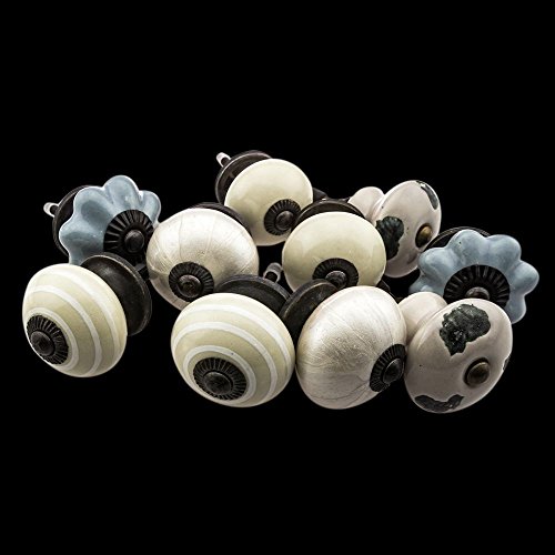 Möbelknopf Möbelknauf Möbelgriff Set JK0212 10er 746 creme grau Keramik Porzellan handbemalte Vintage Möbelknöpfe für Schrank, Schublade, Kommode, Tür – Jay Knopf - 2