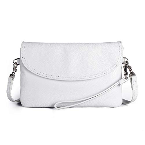 Preisvergleich Produktbild FERRISA Damen Kleine Umhängetasche, Leder Handgelenk, Geldbörse, Smartphone Geldbörse mit Kartenfächern, Weiá (weiß), Medium